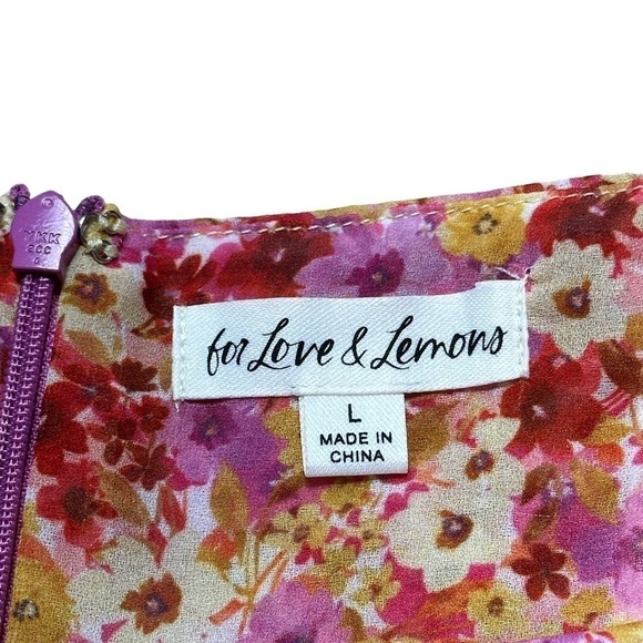 For Love & Lemons Red and Pink Floral Felicia Mini Dress US L - Picture 9 of 16